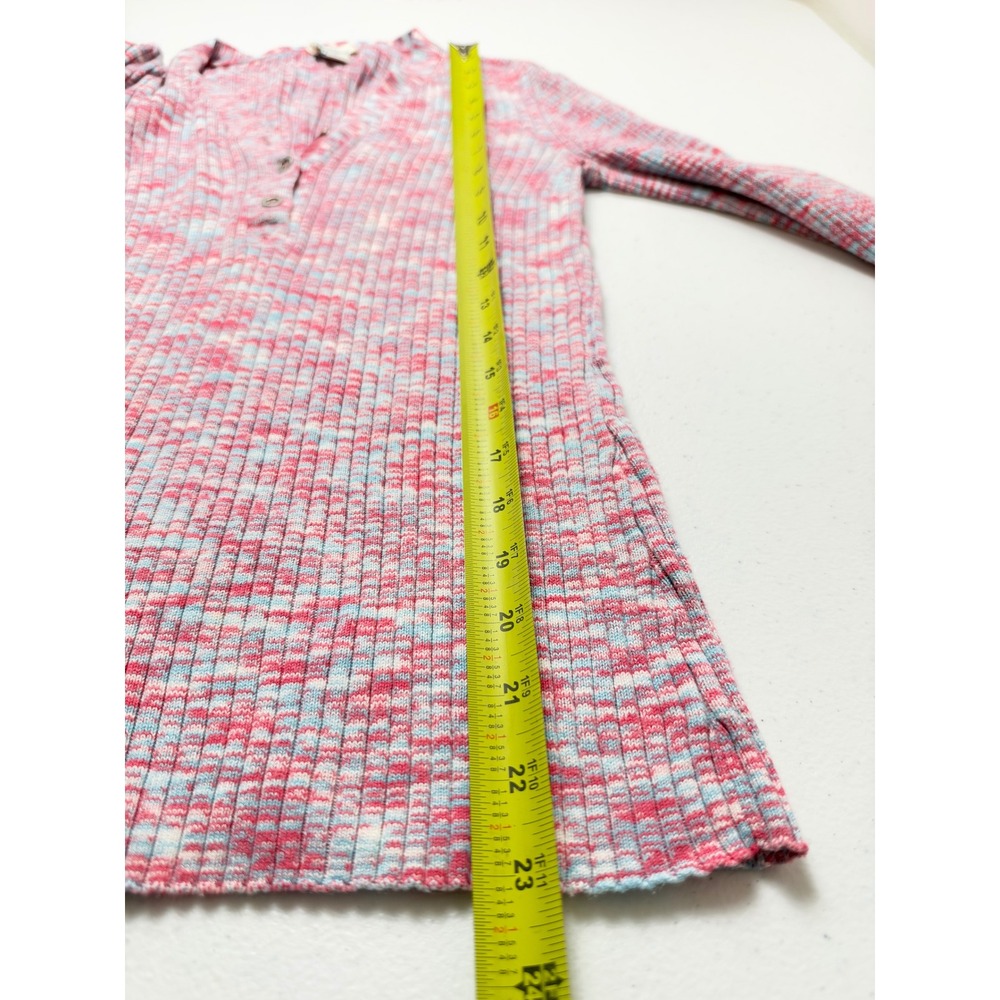 Sundance Pink Blue Space Dye Ribbed Henley Top Long Sleeve Button Cuff Small - Picture 4 of 8